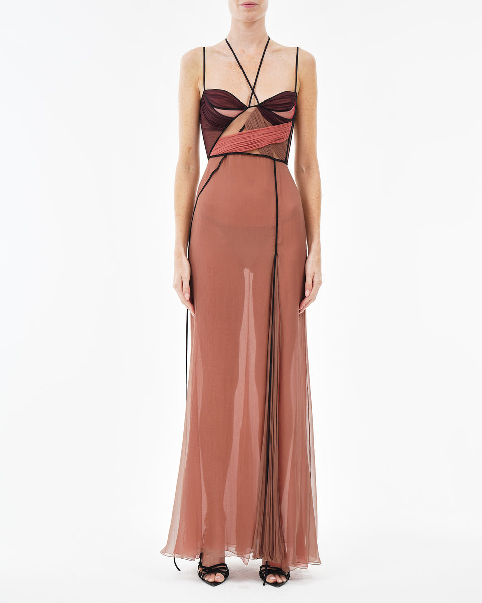 MAE CORSET DRAPED GOWN in COGNAC – Nensi Dojaka Shop