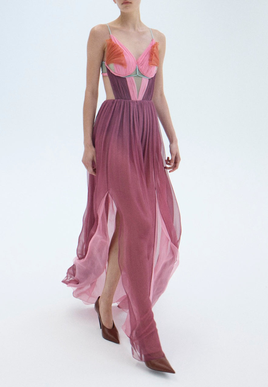 Double-petal Satin Maxi Dress By Nensi Dojaka Dahlia Silk Corset Gown XS Double-petal Satin Maxi Dress By Nensi Dojaka Dahlia Silk Corset Gown XS
