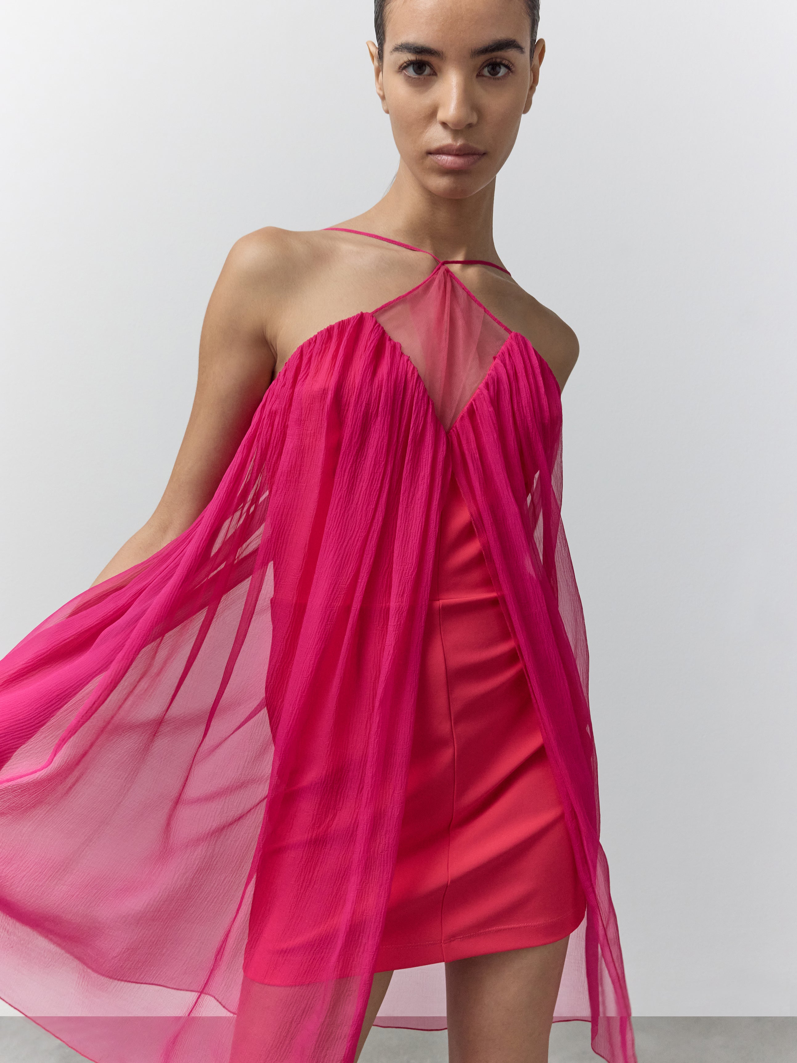 halter neck flared dress Champagne Halter Neck Flared Hip Cape Mini Dress kalisa