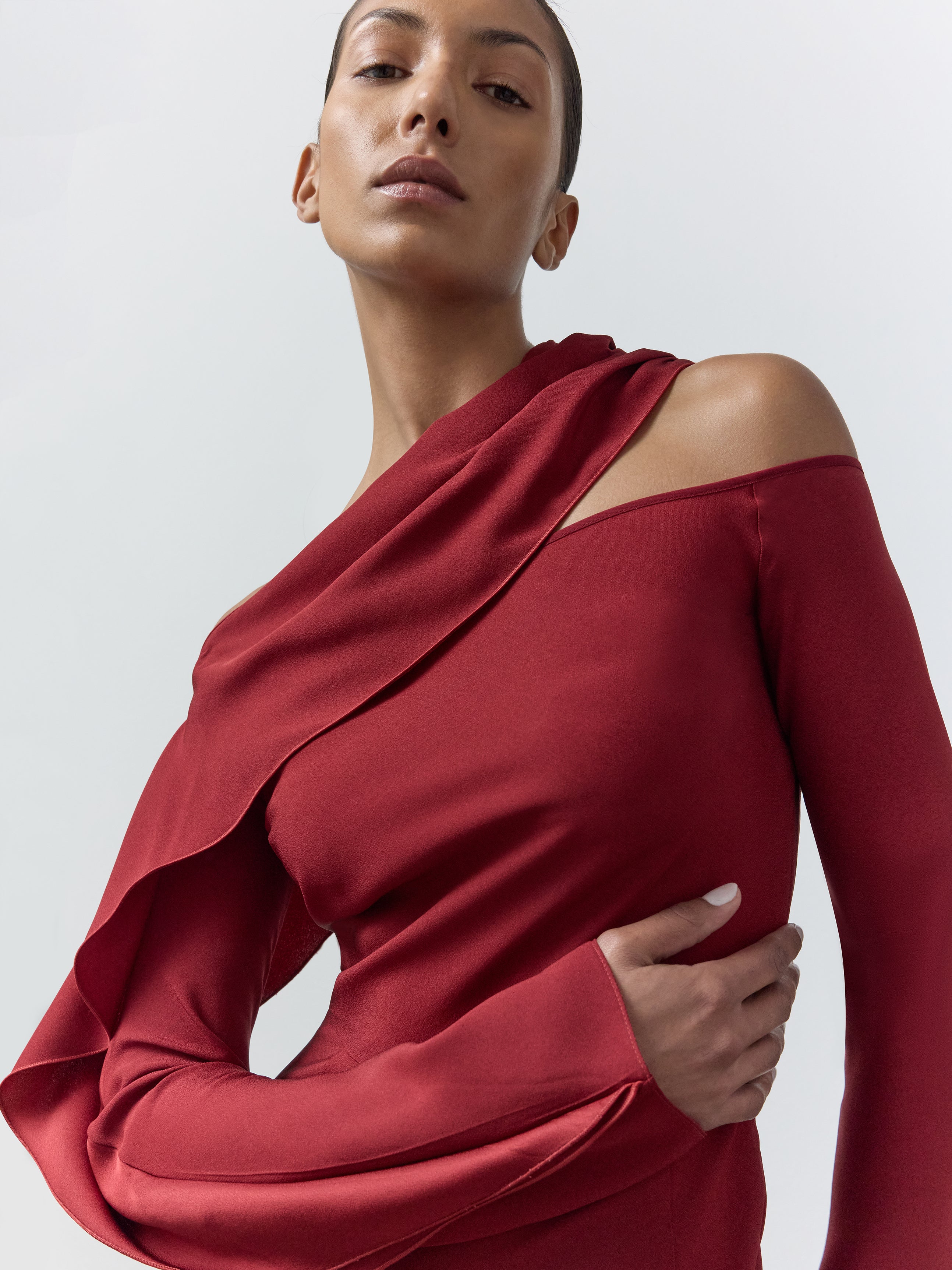 nensi dojaka asymmetric mini dress Nensi Dojaka Asymmetric Draped Mini Dress | Red