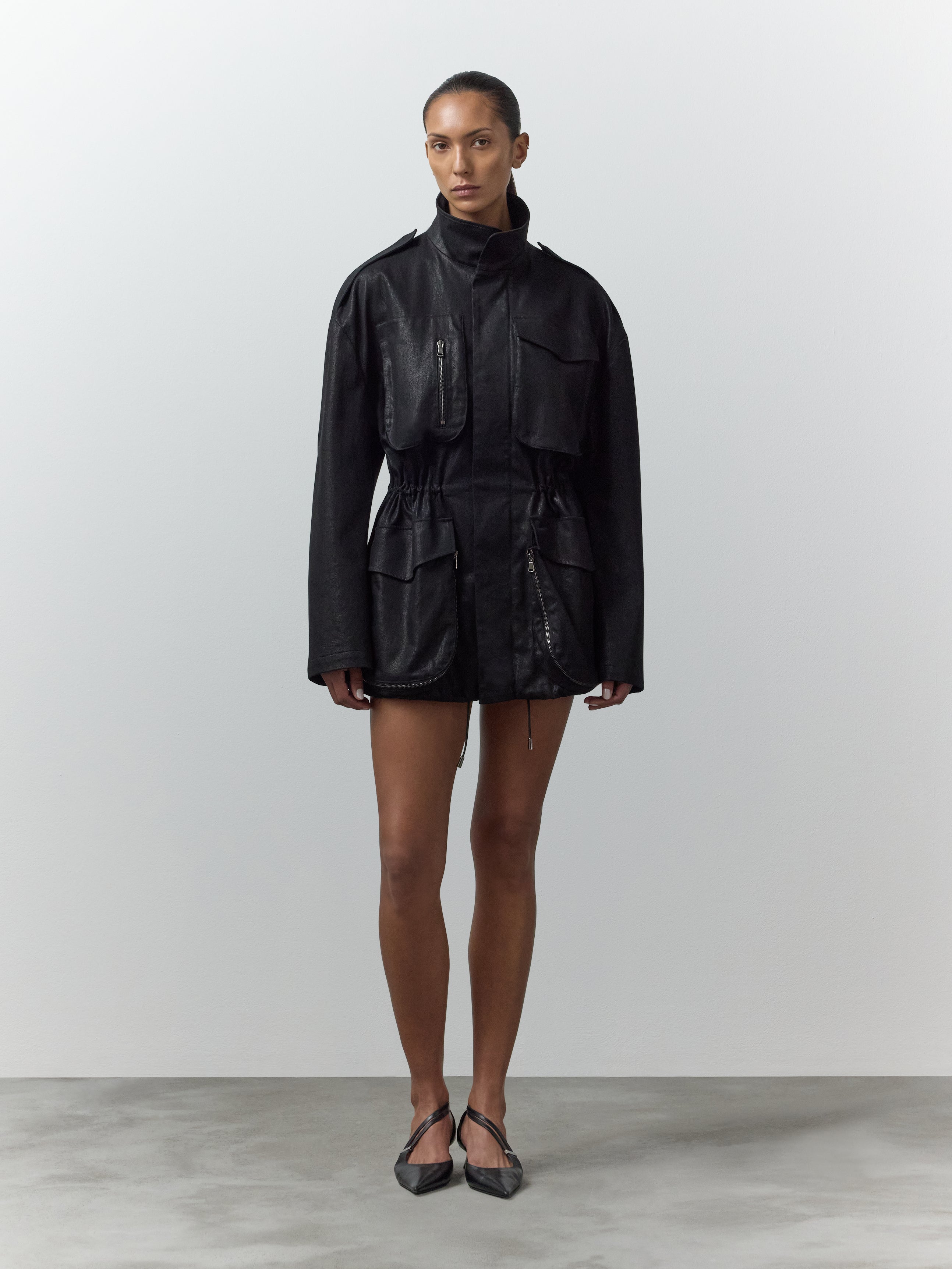 MERYL SHIMMER PARKA WITH ZIPS